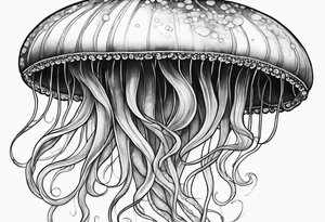 jellyfish with a small head and really long tentacles. Add clouds behind it like it’s floating in the sky tattoo idea