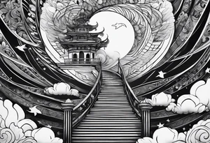 Waking spiral stair case into the clouds tattoo idea