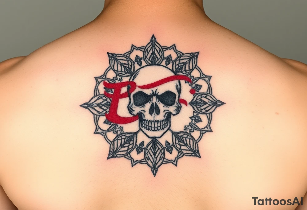 "Pepsi logo deconstructed into a sand mandala. Pixelated skull in center. Black and red ink, sacred geometry style, symmetrical." tattoo idea
