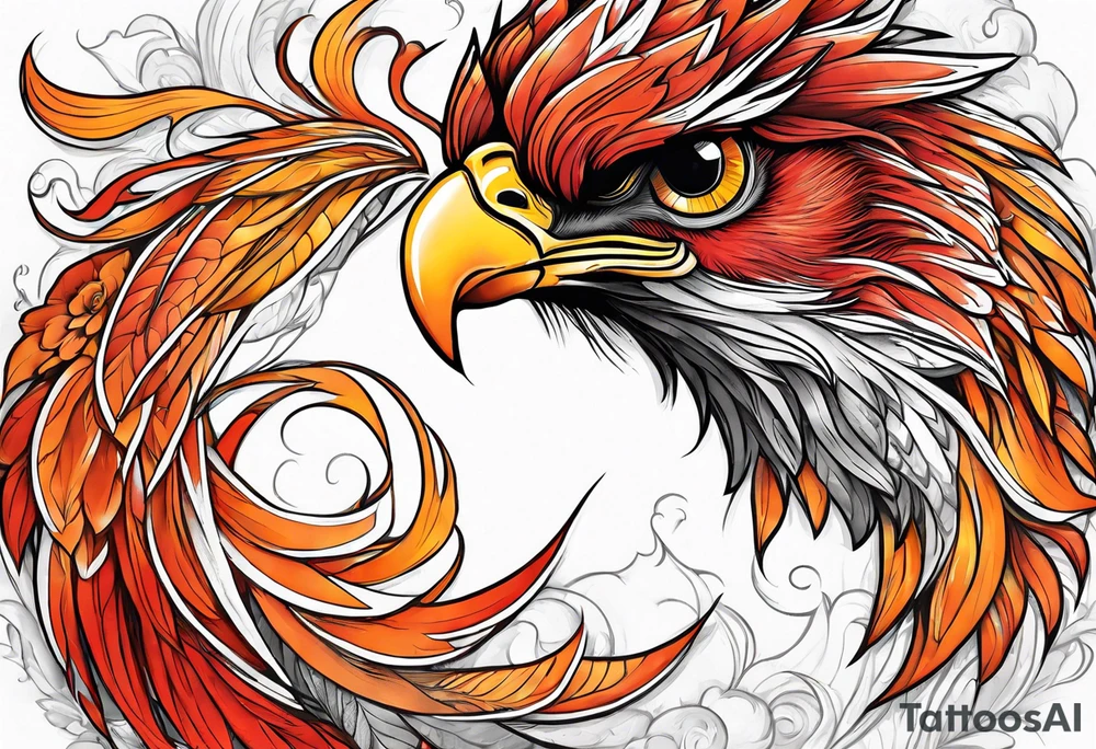 Proud Strong red orange phoenix tattoo idea