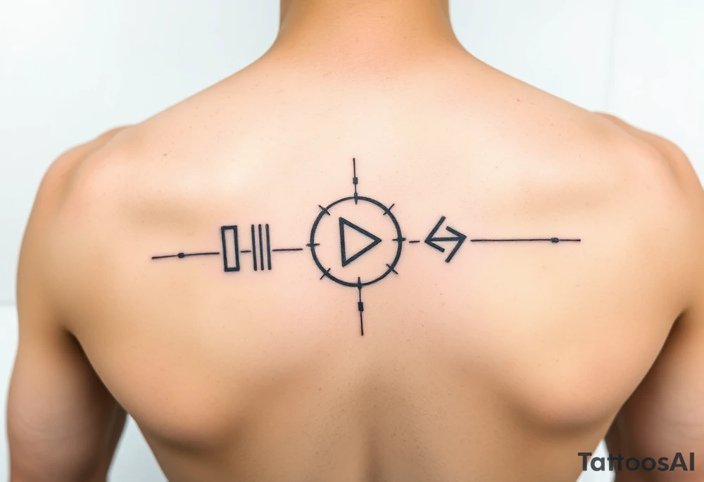 Abstract Line tattoo of pause, play, rewind, & stop with mental and spiritual awareness tattoo idea