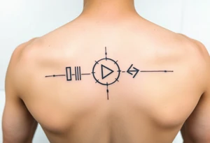 Abstract Line tattoo of pause, play, rewind, & stop with mental and spiritual awareness tattoo idea