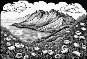 Poppy bush growing on cliff tattoo idea