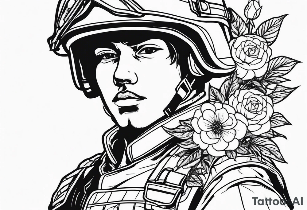 soldier holding flowers tattoo idea