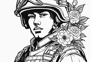 soldier holding flowers tattoo idea