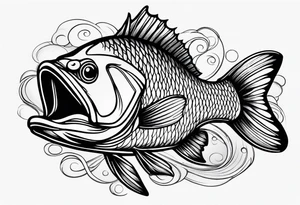 bass fish, its tail turns into a fishing hook tattoo idea