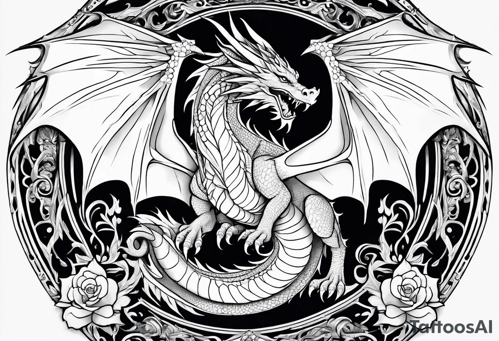 Beautiful female dragon with wings spread tattoo idea