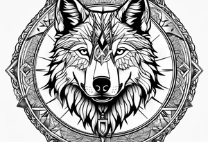 Wolf with compass tattoo idea