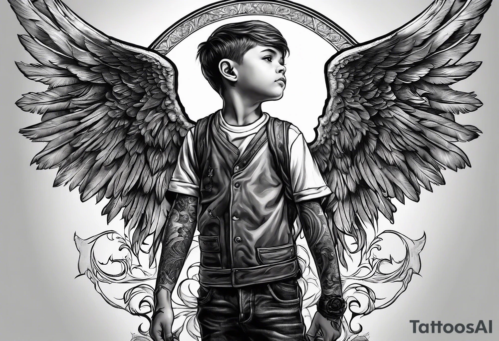 Kid looking up at the angel of death tattoo idea