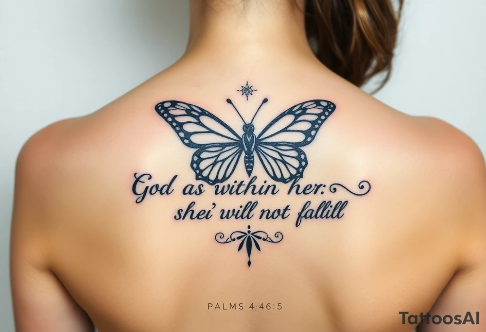 "God is within her; she will not fall" Psalms 46:5 with a butterfly tattoo idea