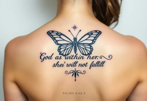 "God is within her; she will not fall" Psalms 46:5 with a butterfly tattoo idea