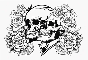 chest tattoo, from shoulder to shoulder, covering lover part of the neck. contains skulls, roses and muertos style girls tattoo idea