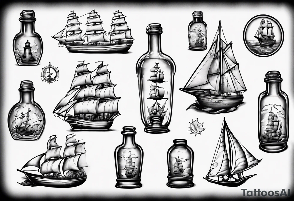 Sailing ship in a bottle tattoo idea