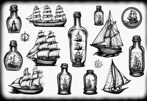 Sailing ship in a bottle tattoo idea