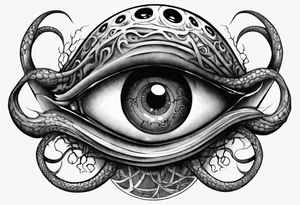 lovecraft themed eye on hand , tentacle on forearm tattoo idea