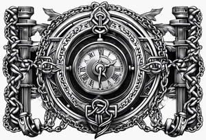 Tattoo of the word 'Self discipline' tied on both ends with metal chains and connected in the middle with a lock tattoo idea