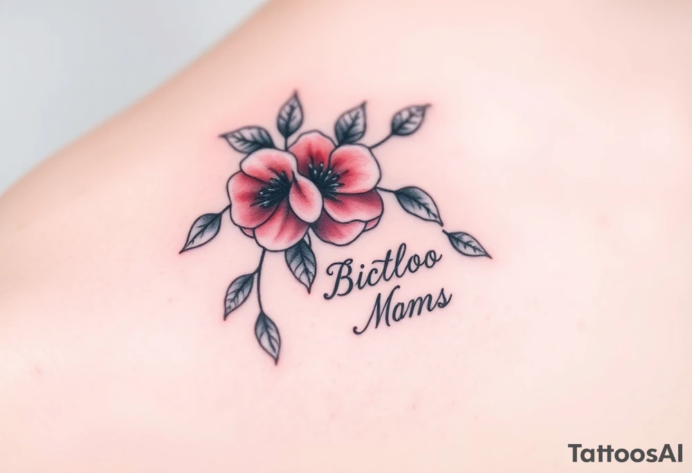 Peach branch with names scripted tattoo idea