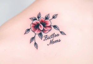 Peach branch with names scripted tattoo idea