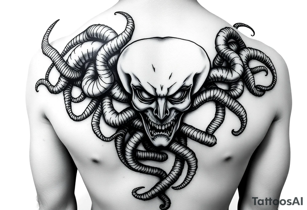 A Beautiful soft feminine sexy Medusa chest peice Black and white with shading tattoo idea