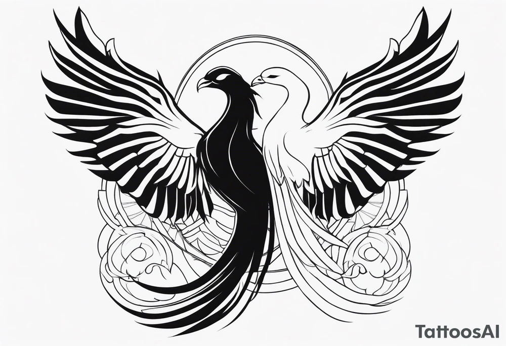 Half Phoenix and Half Skeleton tattoo idea