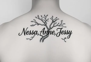 the name Nessa, Anne, Jessy
 on a live tree tattoo idea