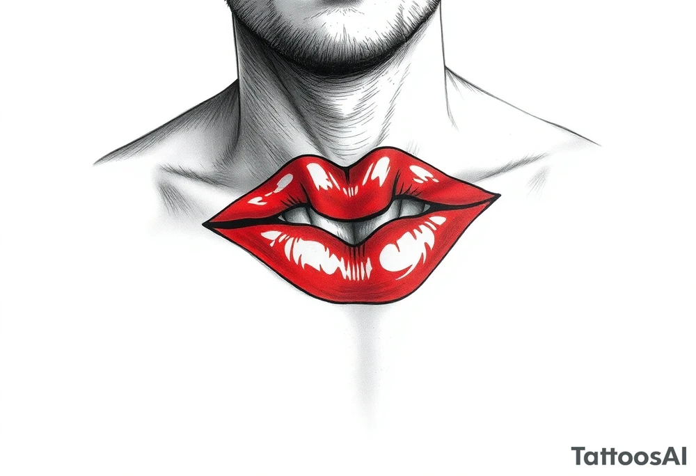 Come up with a cover up of red lip print on the collar bone for a man. tattoo idea