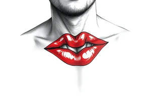 Come up with a cover up of red lip print on the collar bone for a man. tattoo idea