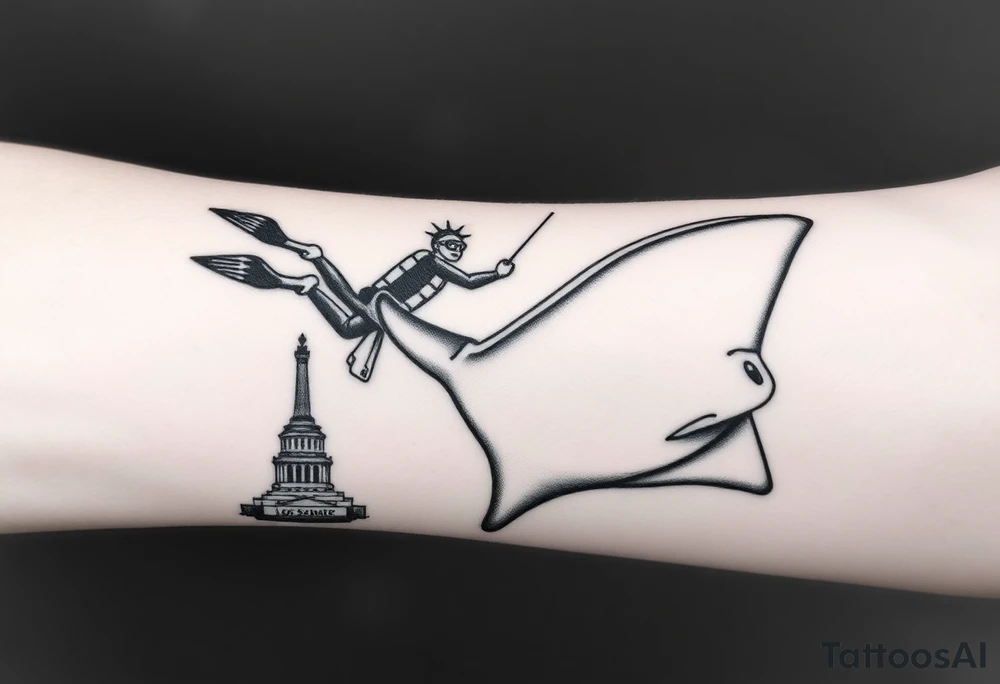 Scooba diver, diving with manta ray belly to belly, huge big mac burger, statue of liberty, in los santos, tattoo idea