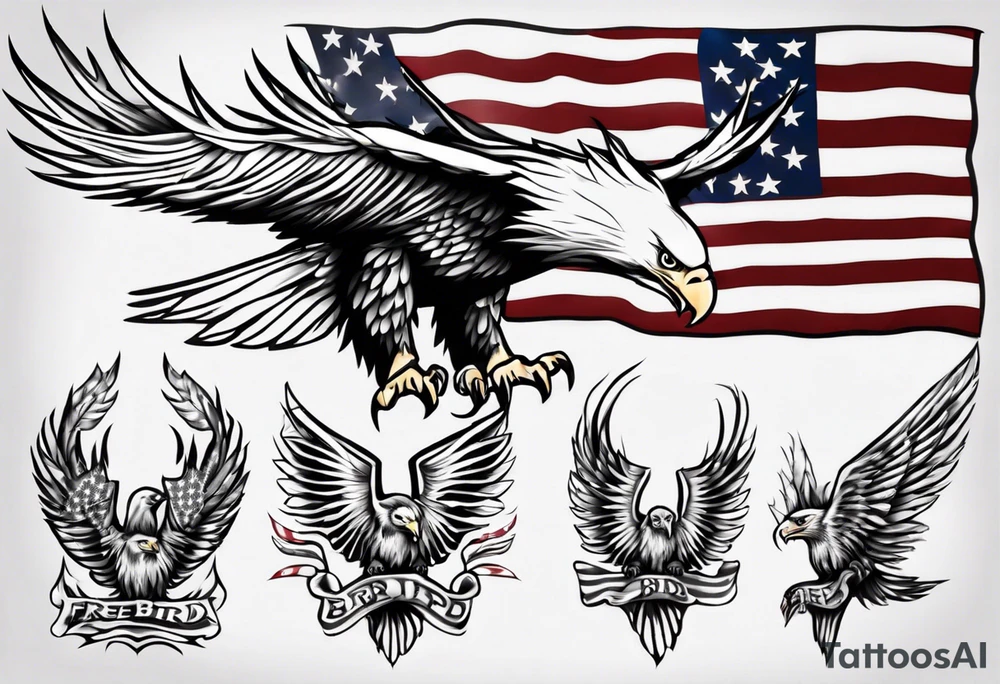 free bird eagle and American flag tattoo idea