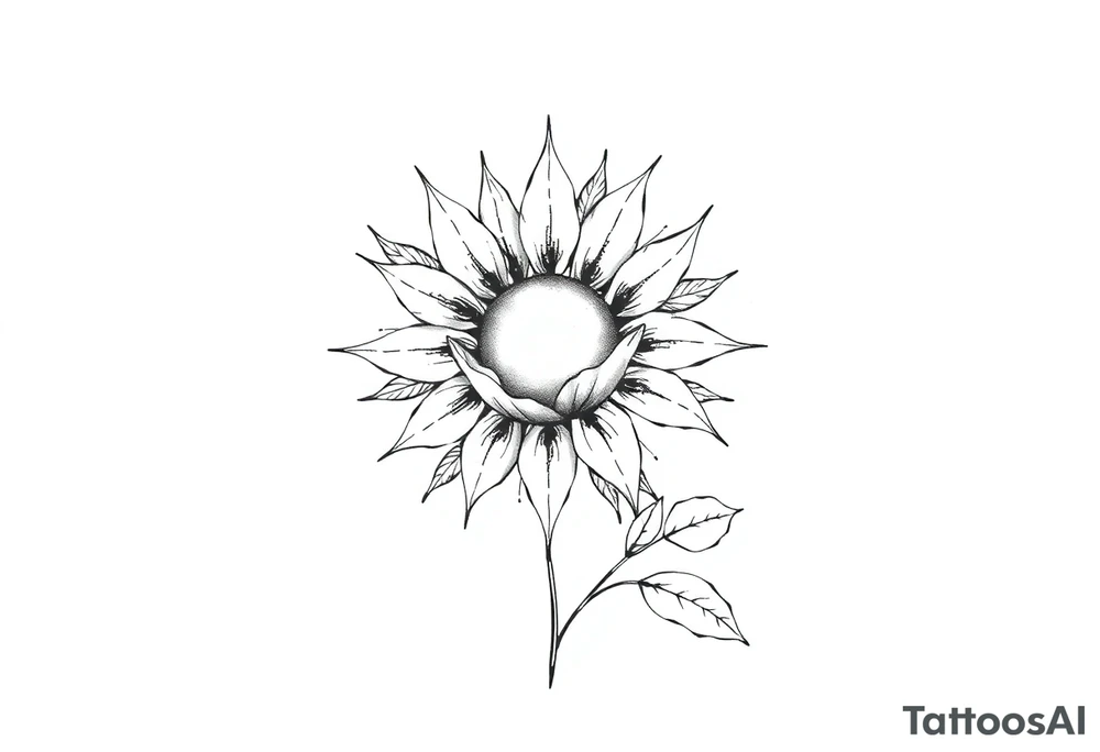 Sun rise flower with stem and leaves tattoo idea