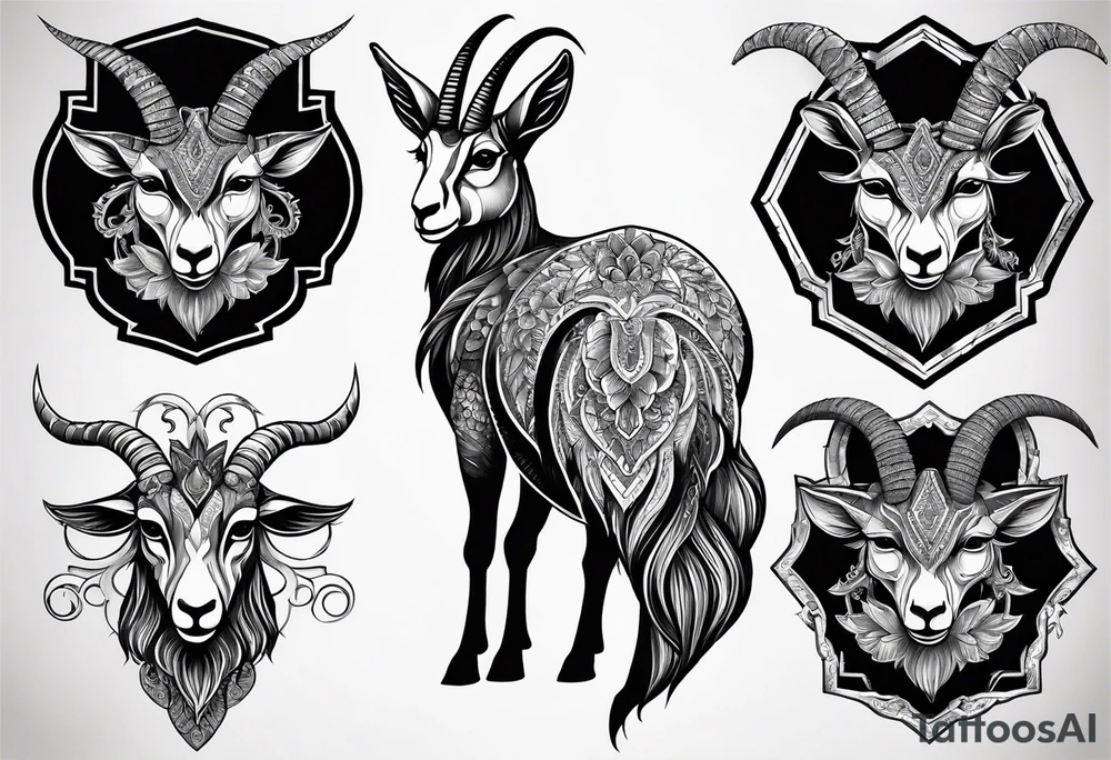 Shoulder/chest tattoo that is Half Goat, Half Kangaroo and has a Yemeni Dagger tattoo idea