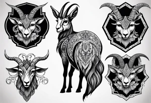 Shoulder/chest tattoo that is Half Goat, Half Kangaroo and has a Yemeni Dagger tattoo idea