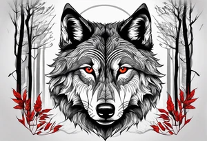 wolf with red eyes date 13/02/2022 in roman numerals forest background tattoo idea