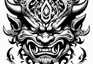 Oni mask with mouthful of flames tattoo idea