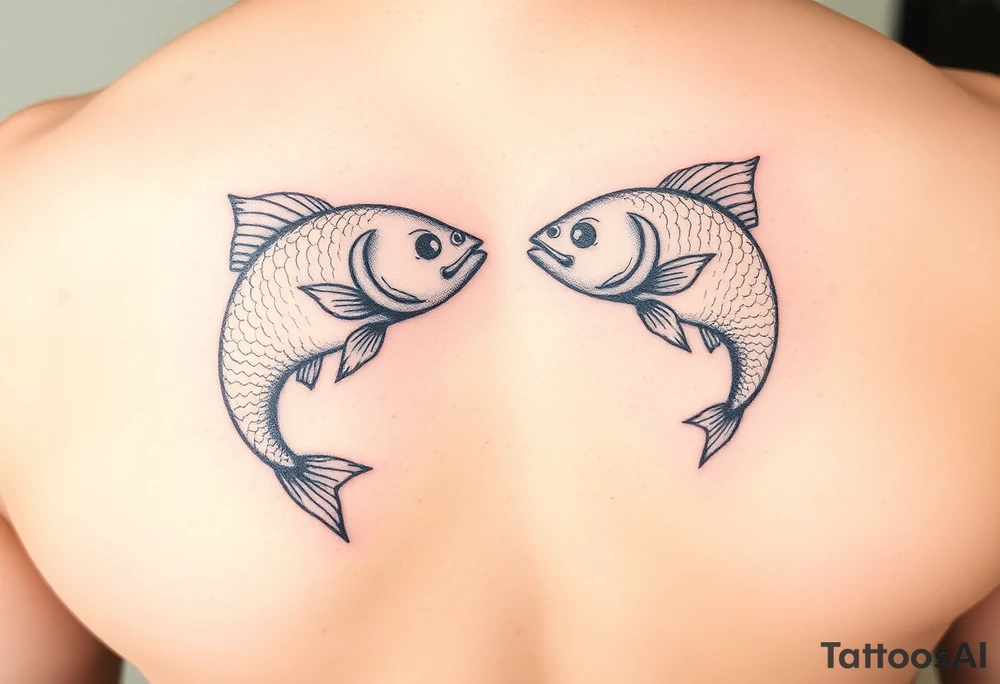 Using the letter P in “Pisces” to create two fish swimming in opposite direction tattoo idea