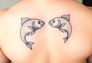 Using the letter P in “Pisces” to create two fish swimming in opposite direction tattoo idea