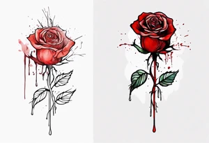 rose flower, one line, red blood dripping from the flower, tall, watercolor, with Christian aspects tattoo idea