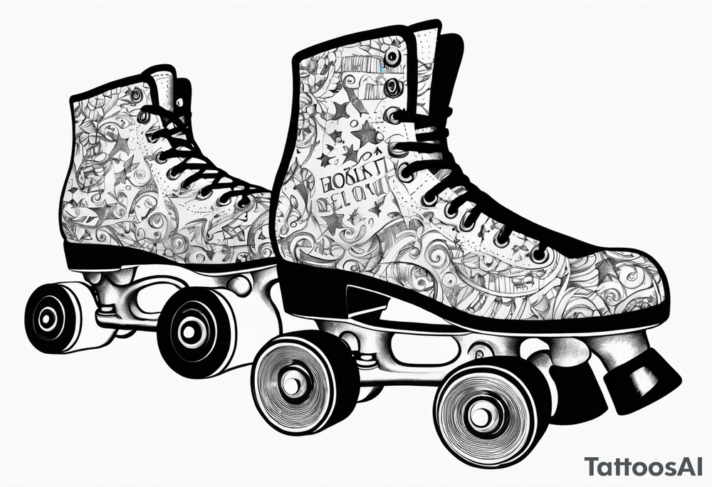 Rollerskates with music notes tattoo idea
