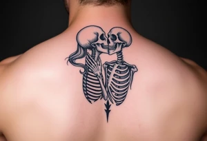 A lady passionately kissing a skeleton tattoo idea