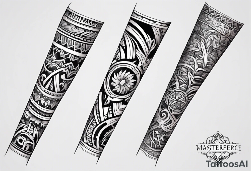 male forearm tribal tattoo with slavic ornaments, symbols and a black stripe 4 cm wide around the whole forearm tattoo idea