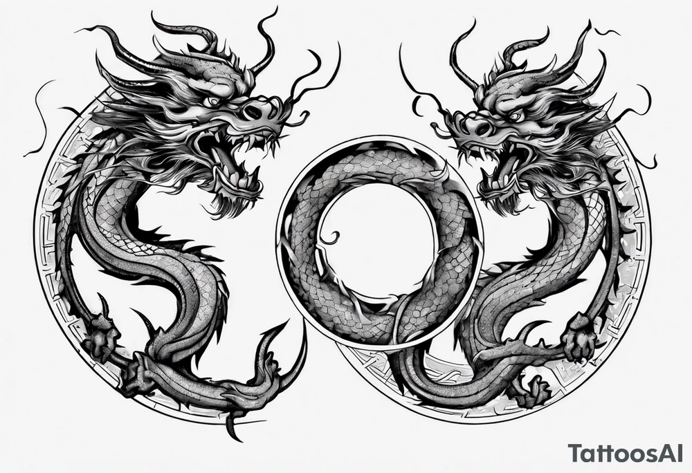 Chinese dragon in a circular shape with "02.03" written on its skin tattoo idea