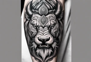 Sleeve tattoo 
Black and white, grey Thai yak/giant with thai naga. tattoo idea