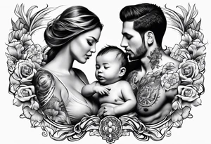 chest tattoo : 
mom and baby son tattoo idea