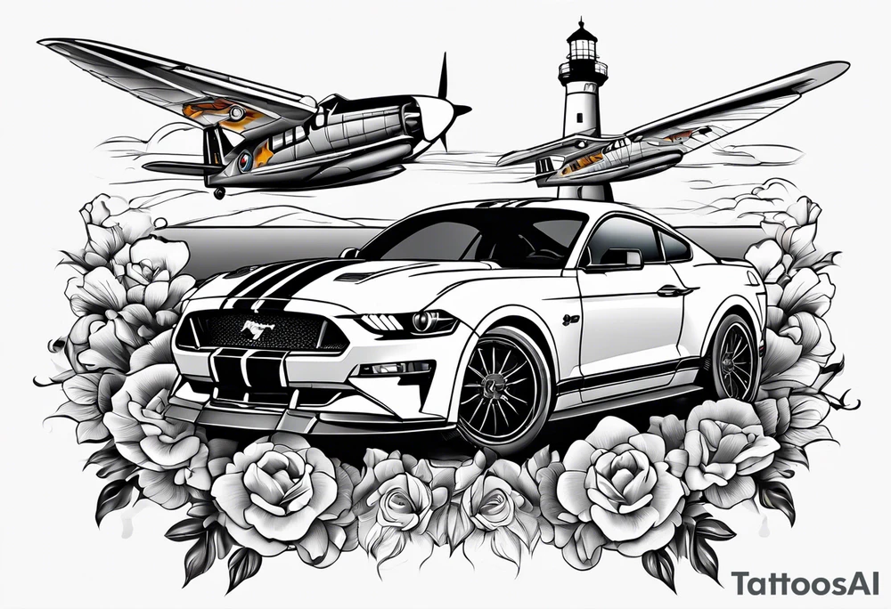 Mustang Fast car
Lighthouse 
Airplanes 
Flowers tattoo idea