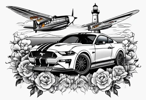 Mustang Fast car
Lighthouse 
Airplanes 
Flowers tattoo idea