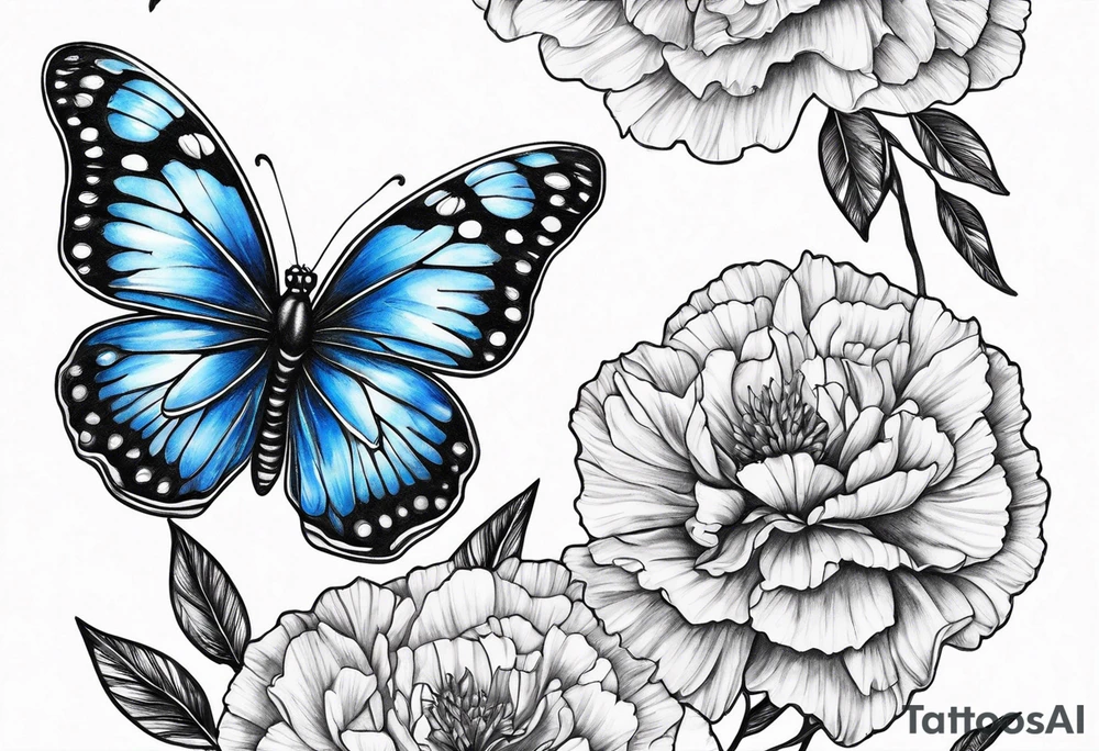 carnation moon blue butterfly tattoo idea