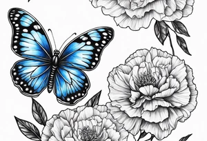 carnation moon blue butterfly tattoo idea