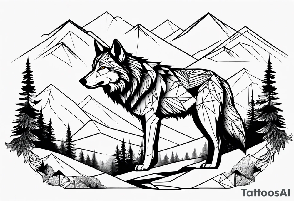 Mountains, wolf in it tattoo idea