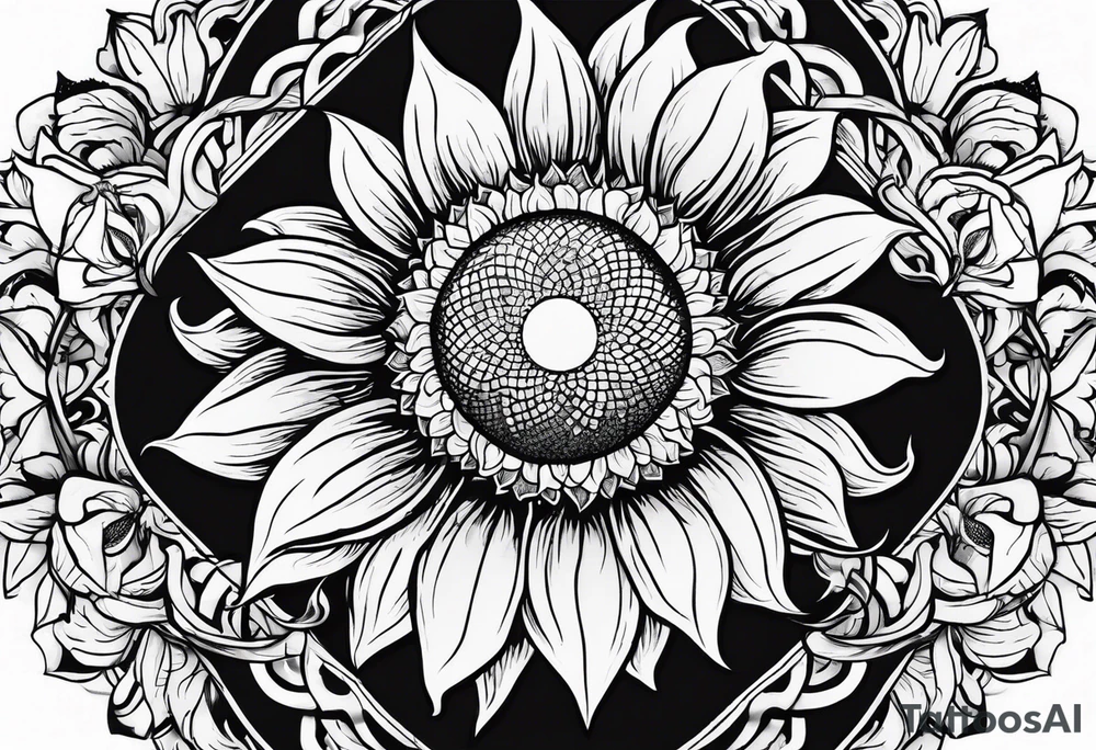 Cancer symbol with sunflowers behind it tattoo idea