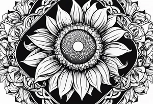 Cancer symbol with sunflowers behind it tattoo idea